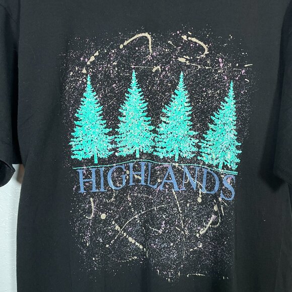 Vintage Fruit of the Loom Men XL Black Highlands T-Shirt Single Stitch Cotton - Picture 5 of 7